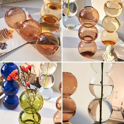 Vibrant stacked glass bubble vase living room decor