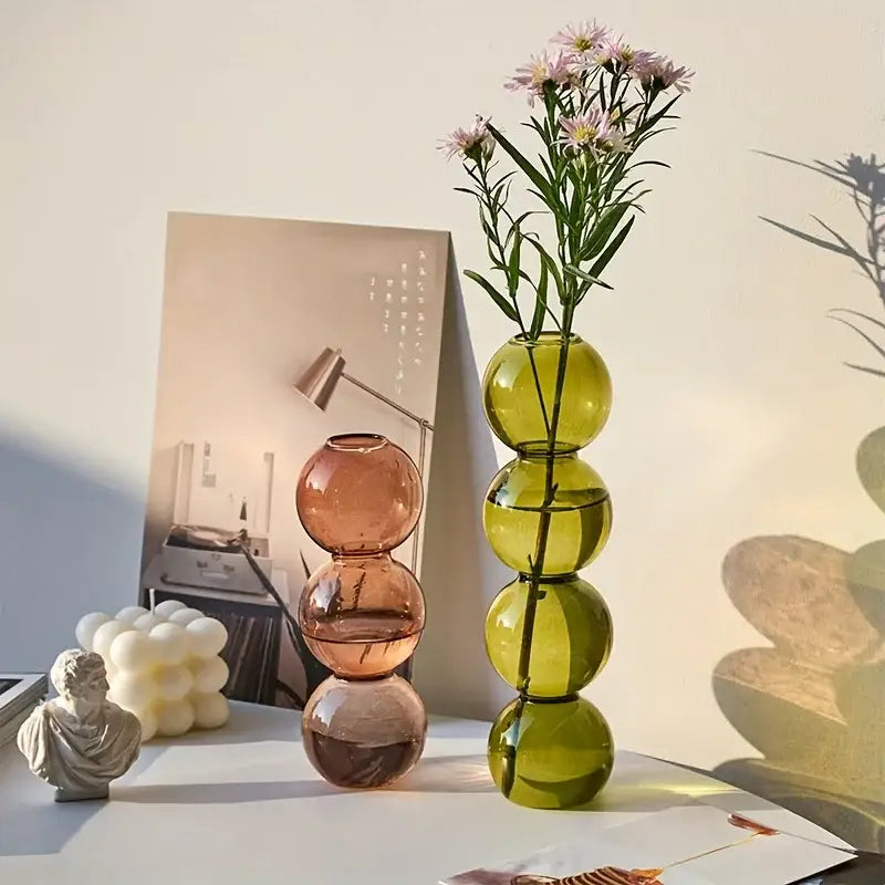 Vibrant stacked glass bubble vase living room decor