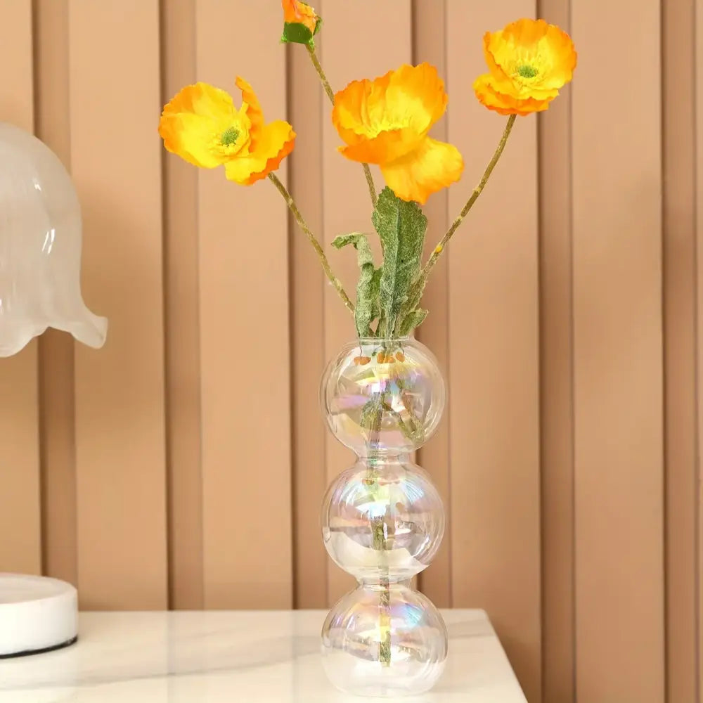 Vibrant stacked glass bubble vase living room decor