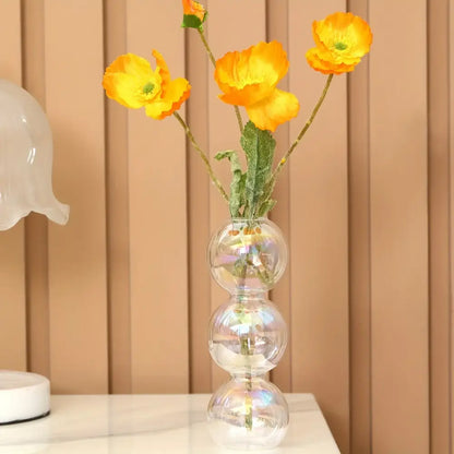 Vibrant stacked glass bubble vase living room decor