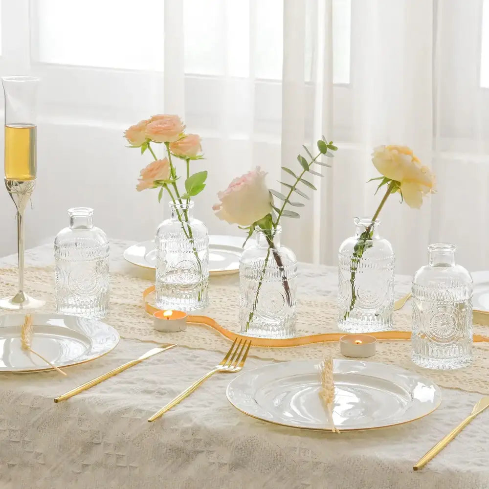 Vintage style clear glass bud vases set of 12 for dining room decor