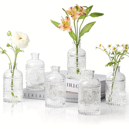Vintage style clear glass bud vases set of 12 for dining room decor