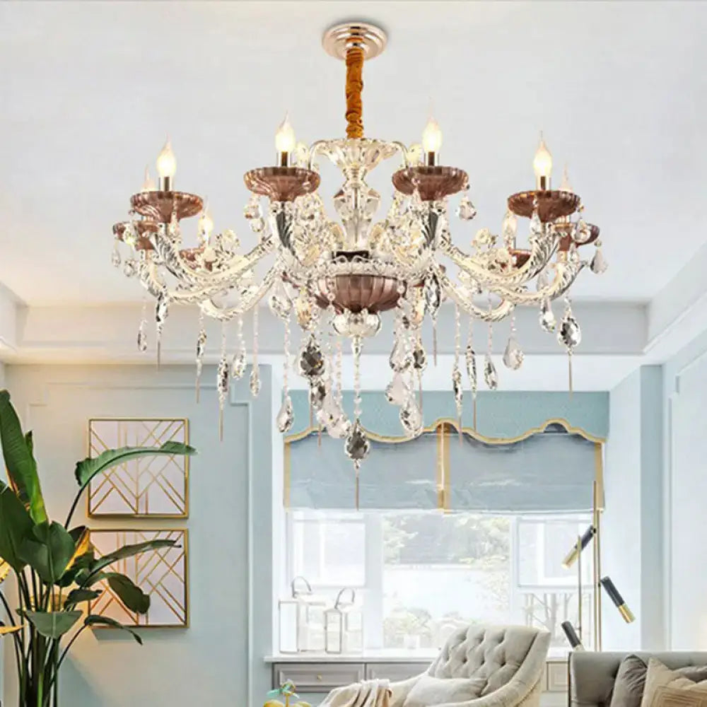 Traditional clear & amber glass chandelier with crystal accents dining room