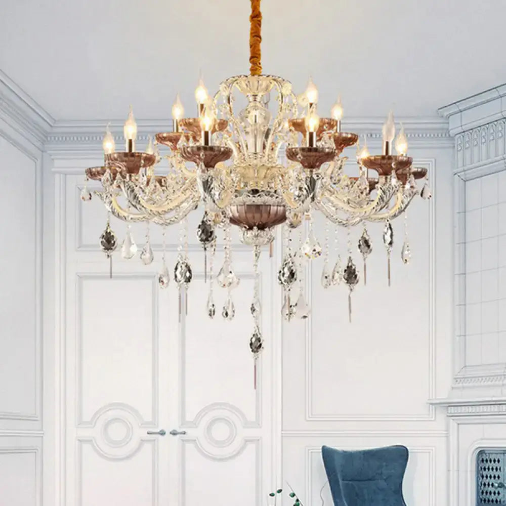 Traditional clear & amber glass chandelier with crystal accents dining room