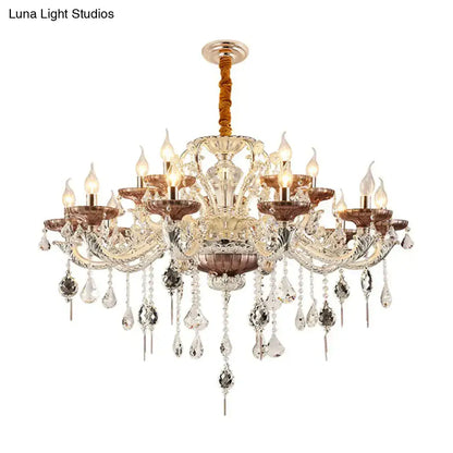Traditional clear & amber glass chandelier with crystal accents dining room