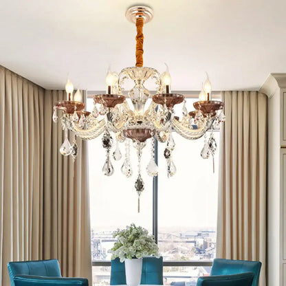 Traditional clear & amber glass chandelier with crystal accents dining room