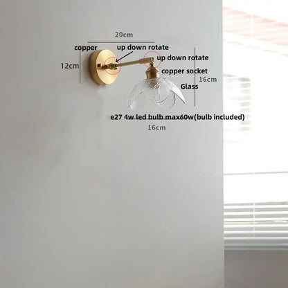 Decorbites clear glass led brass wall sconce dining room light