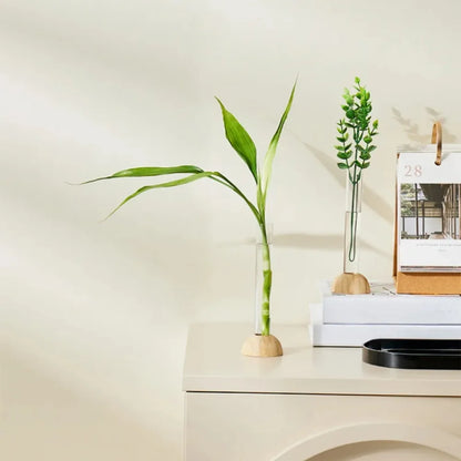 DecorBites™ Clear Vase with Bamboo Base Tabletop Decoration