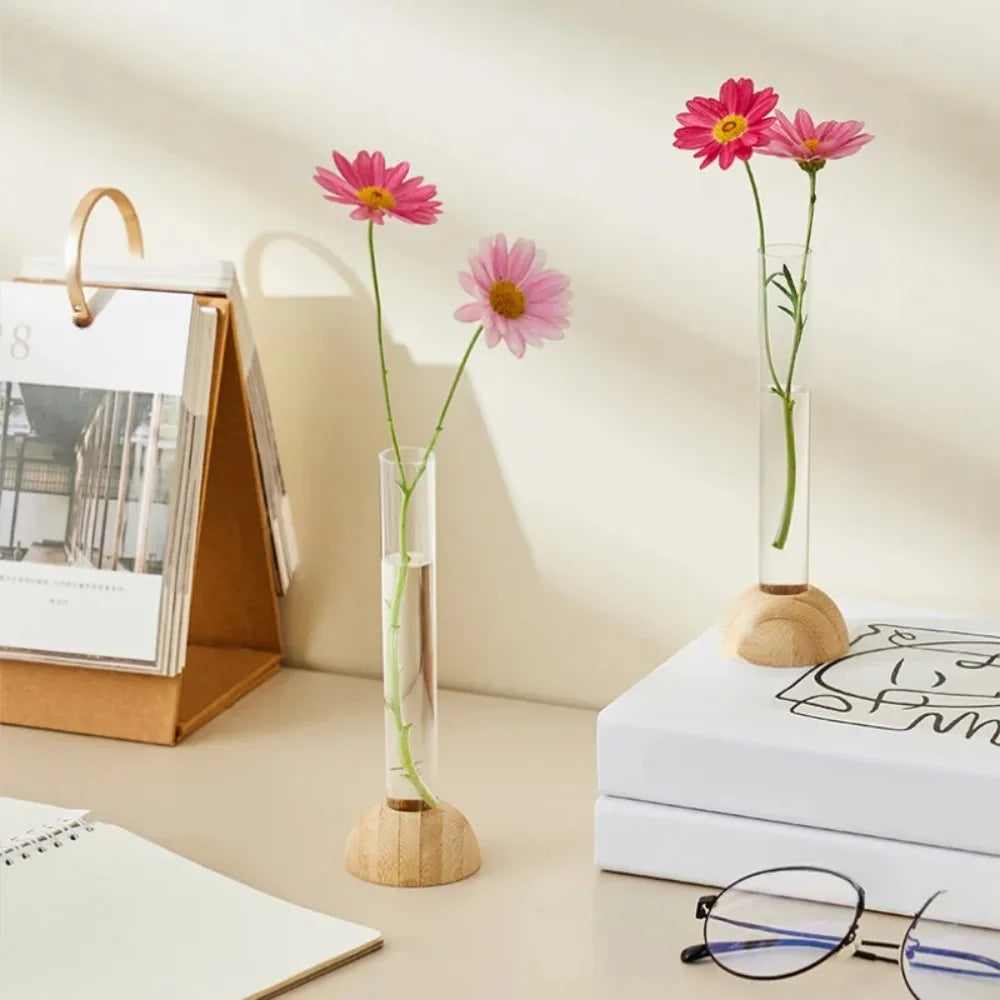 DecorBites™ Clear Vase with Bamboo Base Tabletop Decoration