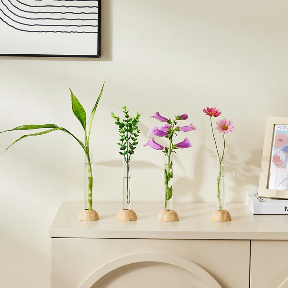 DecorBites™ Clear Vase with Bamboo Base Tabletop Decoration