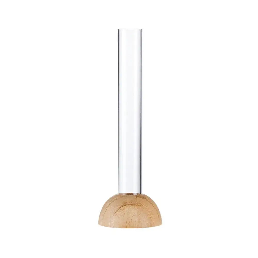 Minimalist clear glass hydroponic vase with bamboo base living room decor