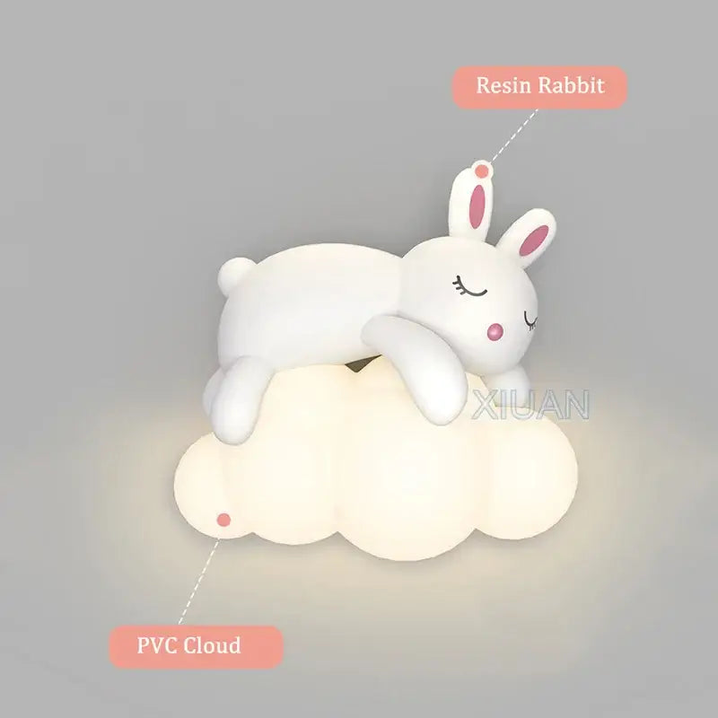 cloud bunny lamp bedroom white rabbit wall light