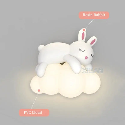 cloud bunny lamp bedroom white rabbit wall light