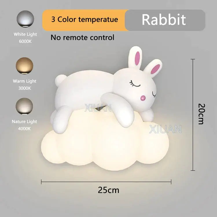 cloud bunny lamp bedroom white rabbit wall light