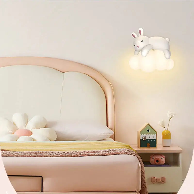 cloud bunny lamp bedroom white rabbit wall light