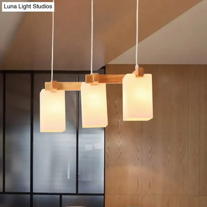 Wood and white glass cluster pendant kitchen light