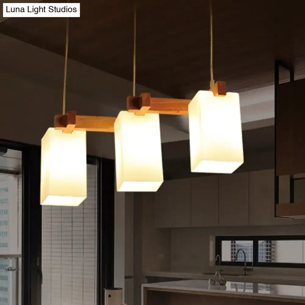 Wood and white glass cluster pendant kitchen light