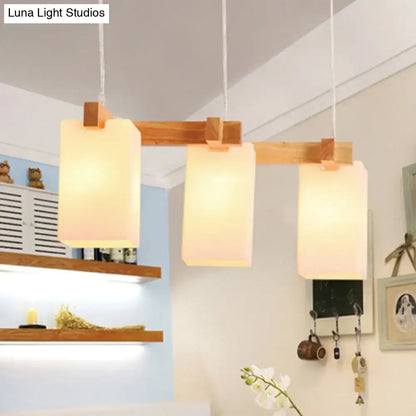 Wood and white glass cluster pendant kitchen light