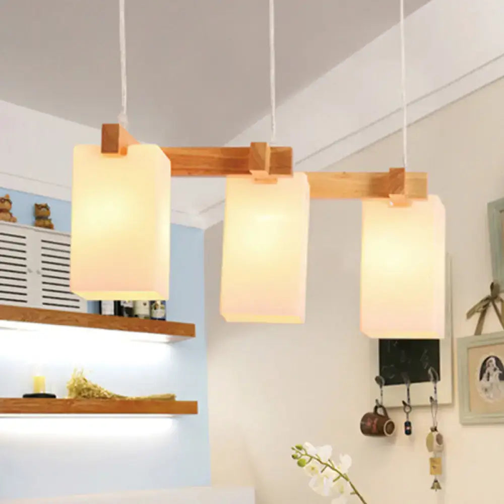 Wood and white glass cluster pendant kitchen light