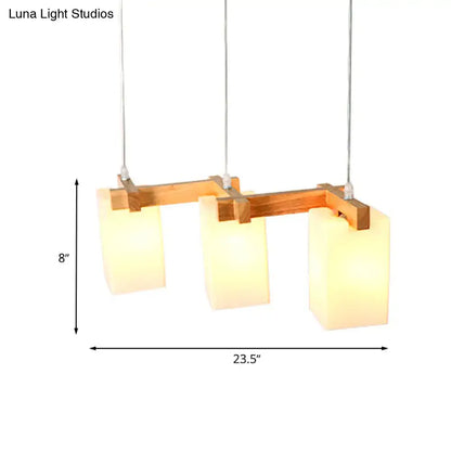 Wood and white glass cluster pendant kitchen light
