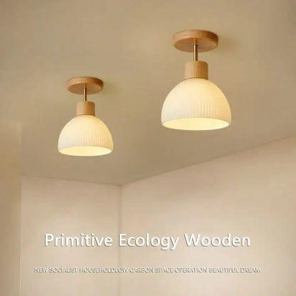 coco wood glass ceiling chandelier corridor light