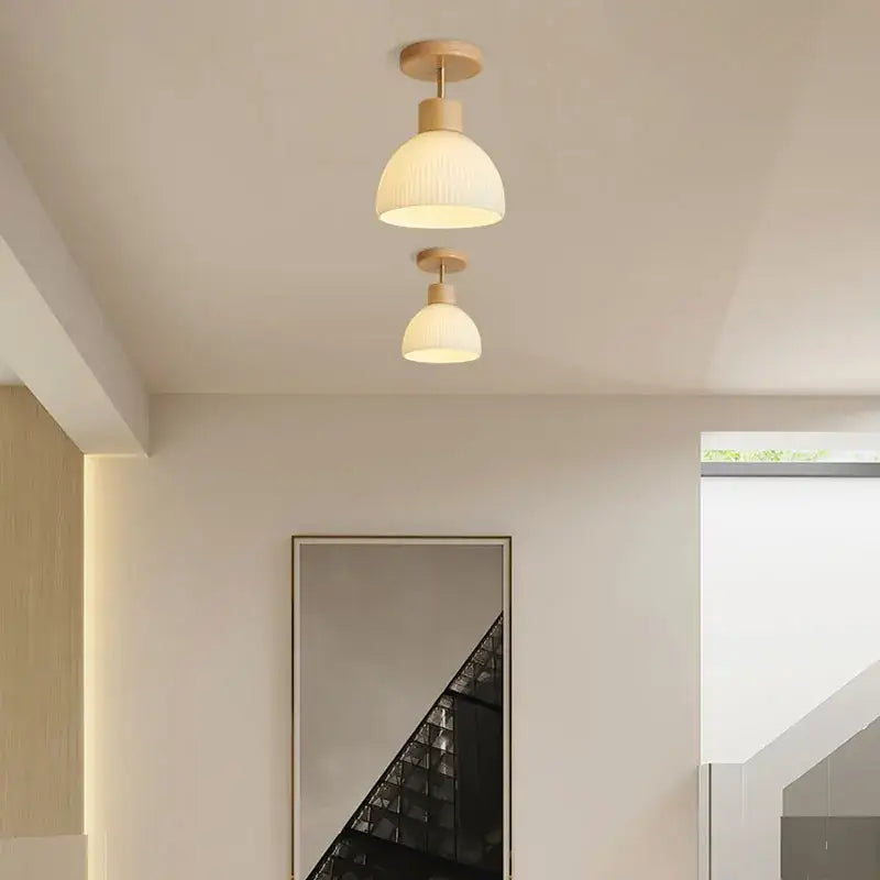 coco wood glass ceiling chandelier corridor light