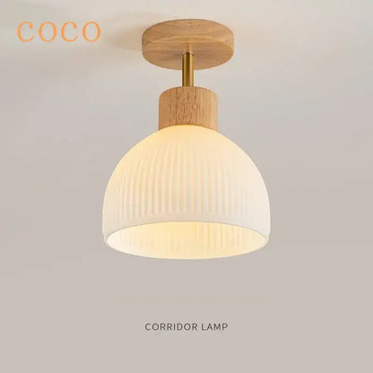 coco wood glass ceiling chandelier corridor light
