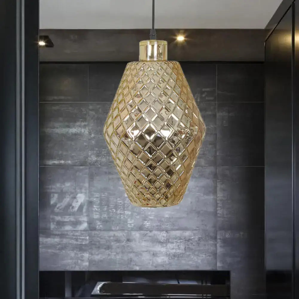 Faceted rose gold glass hanging light fixture living room