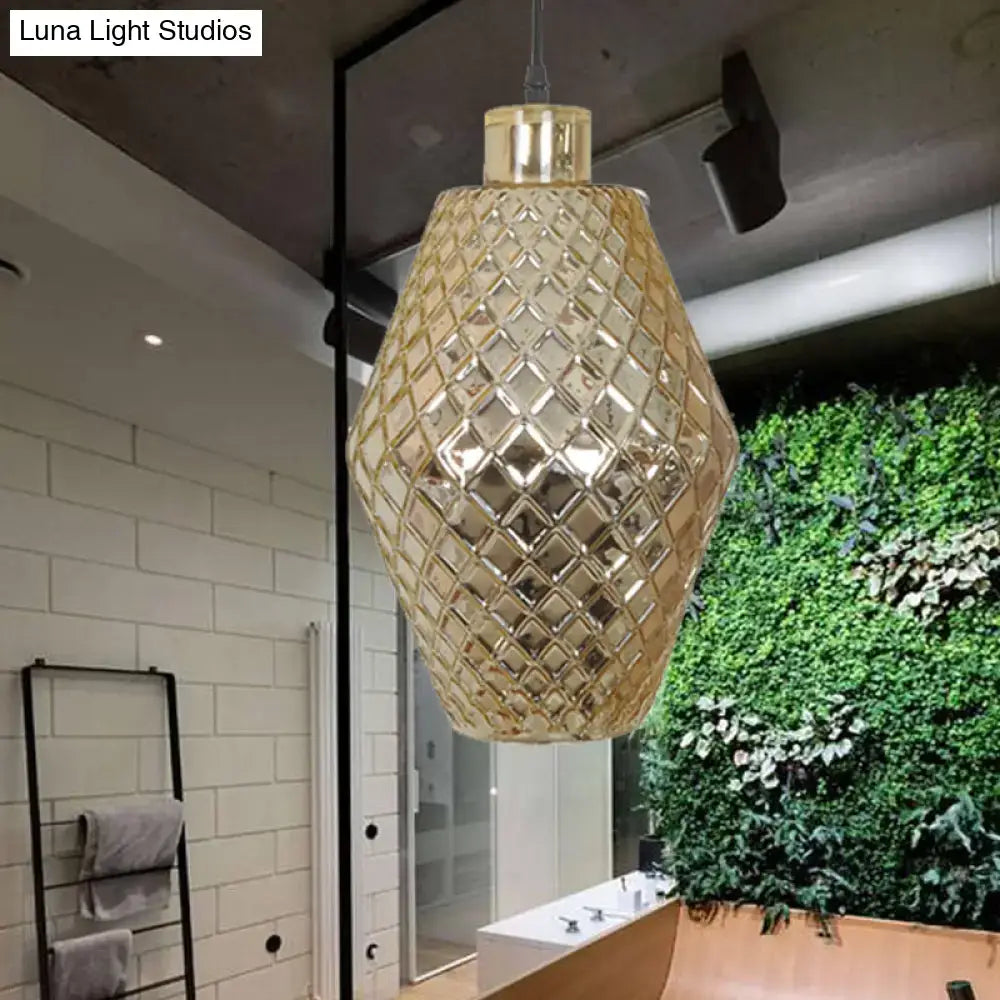 Faceted rose gold glass hanging light fixture living room