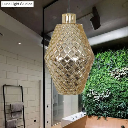 Faceted rose gold glass hanging light fixture living room