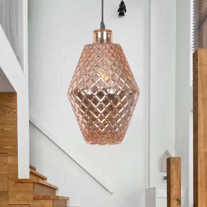 Faceted rose gold glass hanging light fixture living room