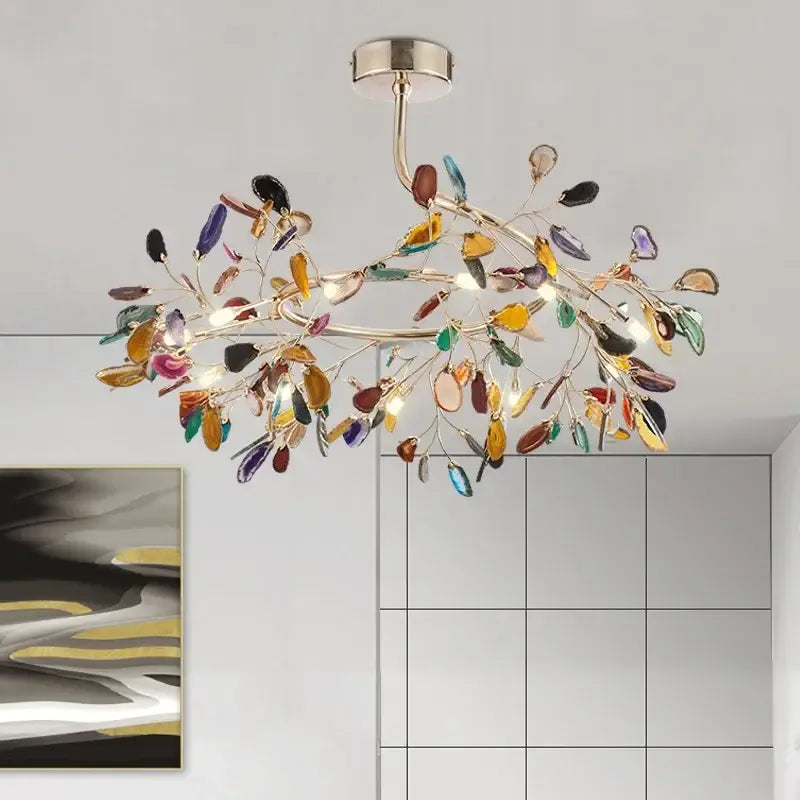 Decorbites colorful agate led leaf chandelier bedroom pendant light