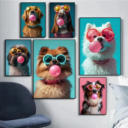 Vibrant colorful dog sunglasses canvas wall art living room decor