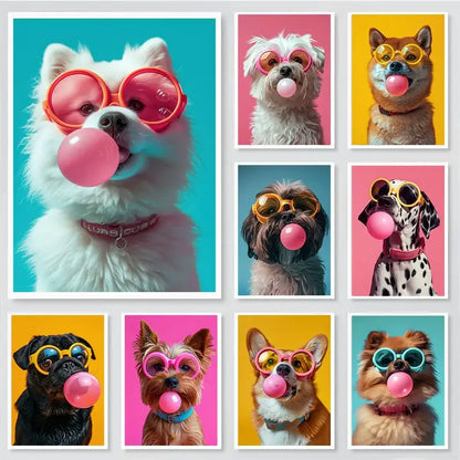 Vibrant colorful dog sunglasses canvas wall art living room decor