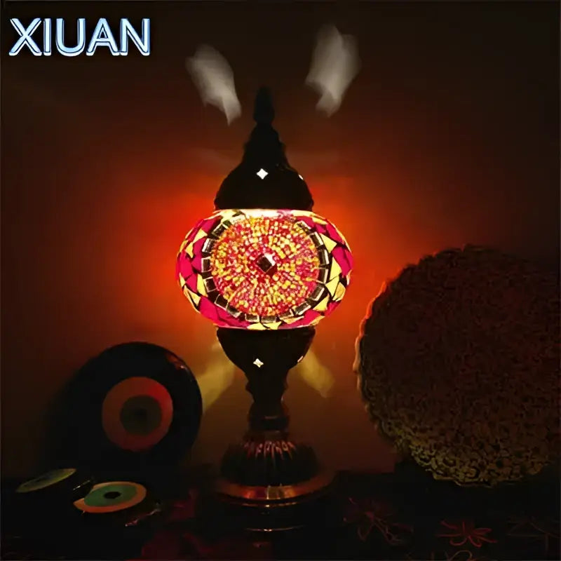colorful mosaic table lamp bedroom brass stained glass
