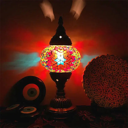 colorful mosaic table lamp bedroom brass stained glass