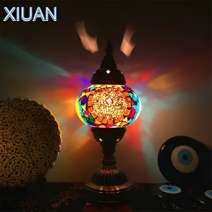colorful mosaic table lamp bedroom brass stained glass