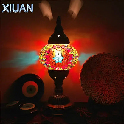 colorful mosaic table lamp bedroom brass stained glass