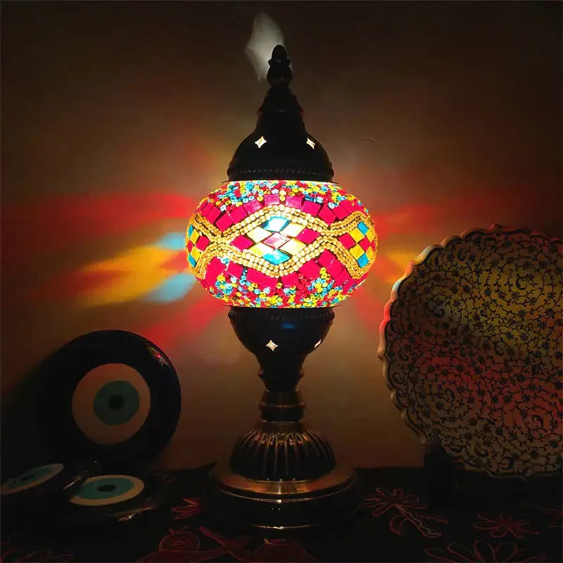 colorful mosaic table lamp bedroom brass stained glass