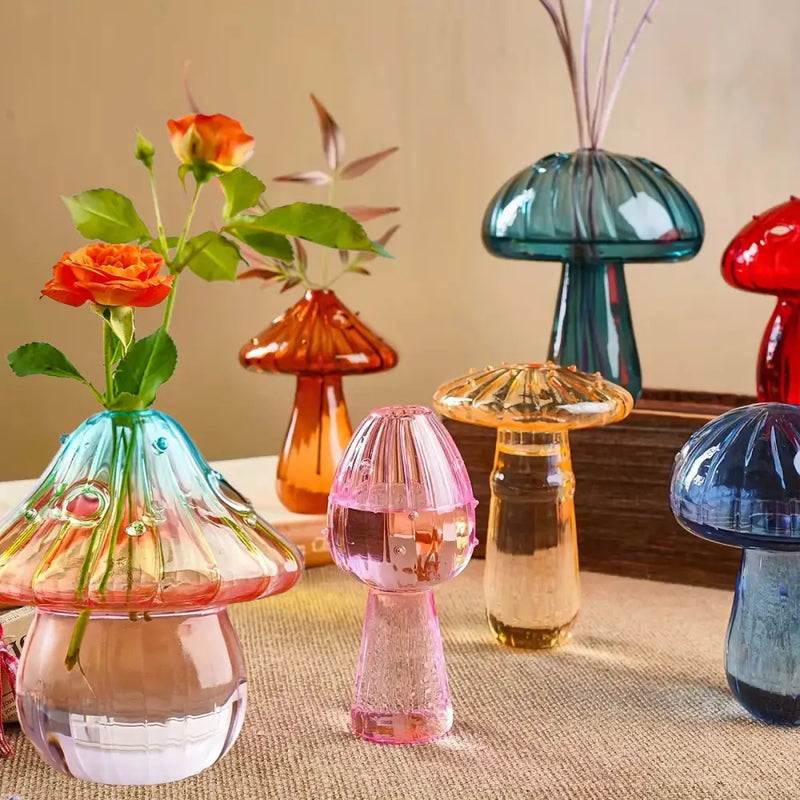 Nordic rainbow glass colorful mushroom vase living room decor