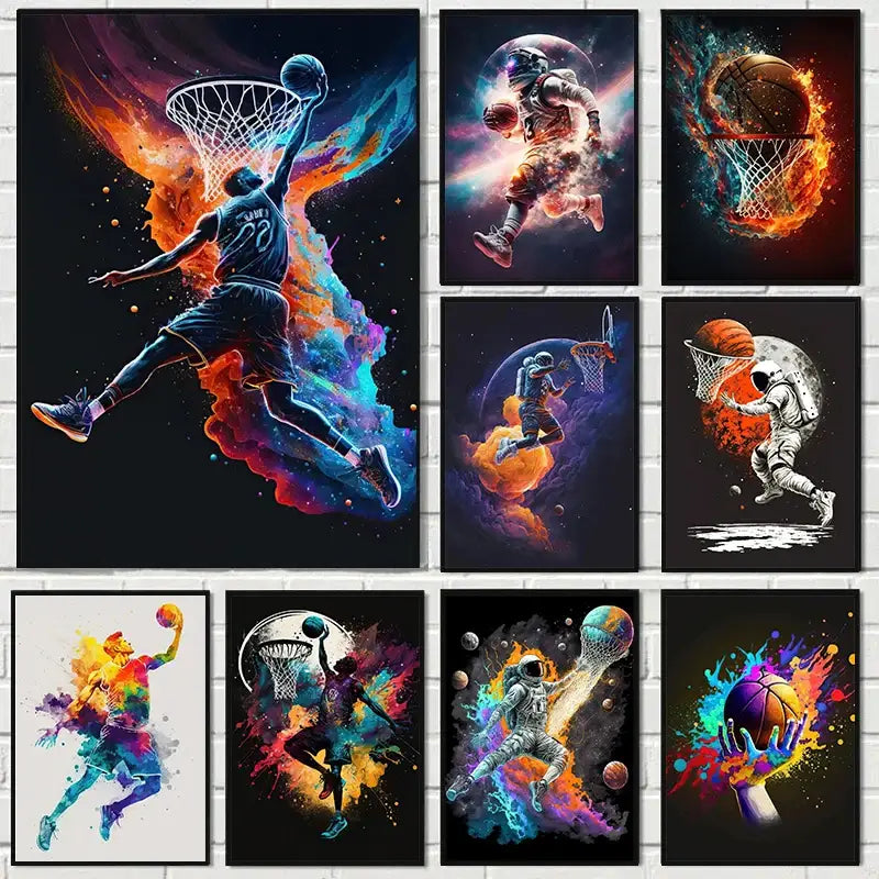 Cosmic colorful sport basketball canvas prints bedroom wall art