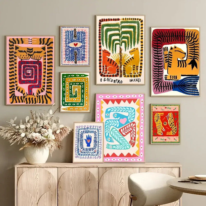 Colorful abstract leopard vintage poster – living room wall art