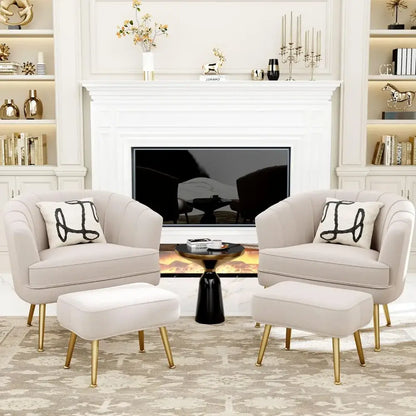 comfortable beige bucket armchair and ottoman living room