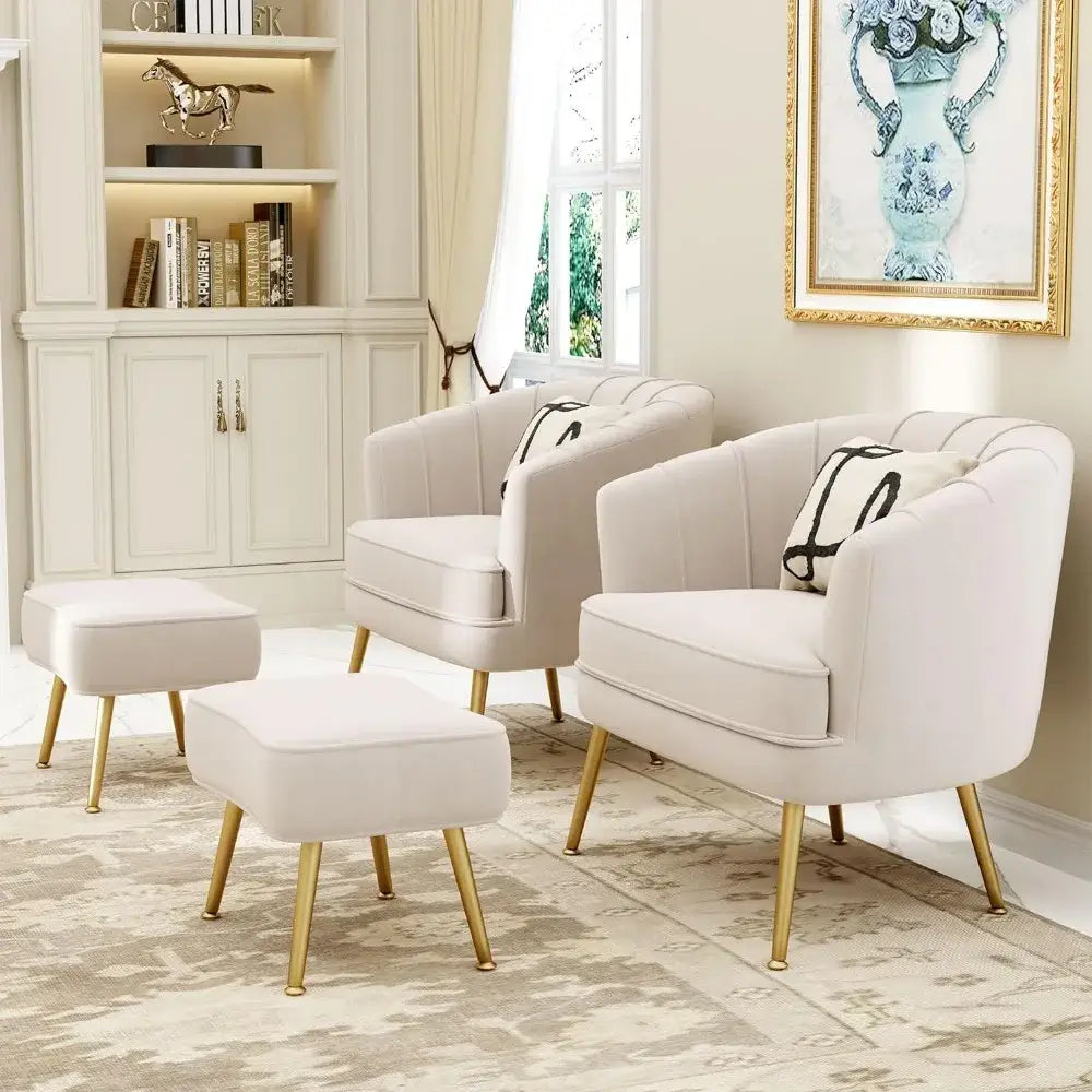 comfortable beige bucket armchair and ottoman living room