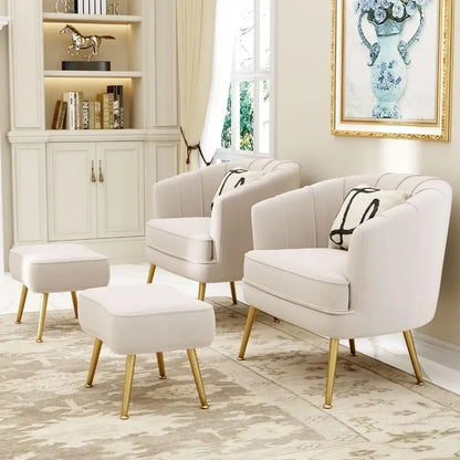 comfortable beige bucket armchair and ottoman living room