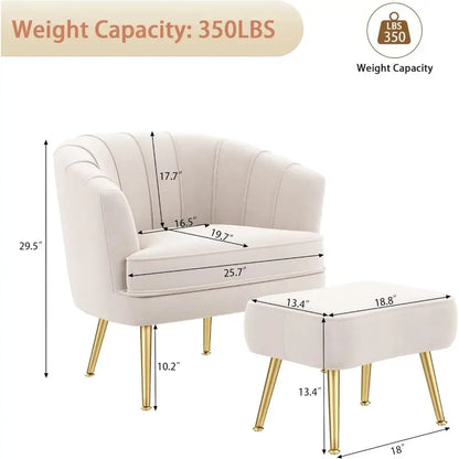 comfortable beige bucket armchair and ottoman living room