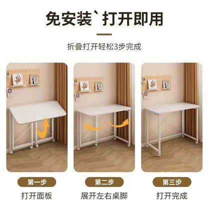 compact foldable wood and black metal desk bedroom table