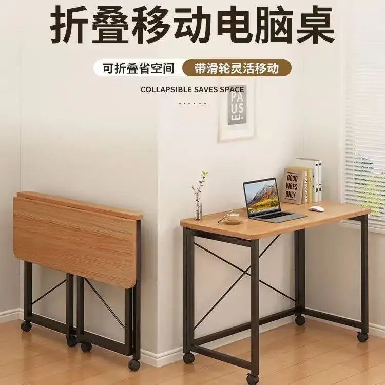 compact foldable wood and black metal desk bedroom table