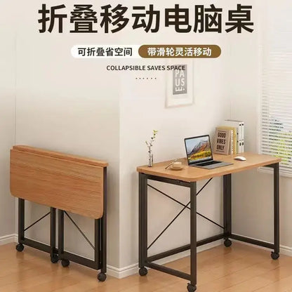 compact foldable wood and black metal desk bedroom table