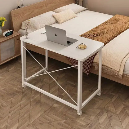compact foldable wood and black metal desk bedroom table